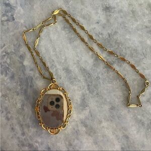 Vintage Gold Mirror Pendant Necklace